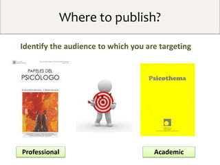 Where to publish?
Identify the audience to which you are targeting
Professional Academic
 
