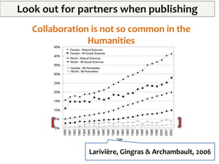 Look out for partners when publishing
WHY IS IT A GOOD A IDEA TO COLLABORATE?
 Teamwork allows researchers to confront an...