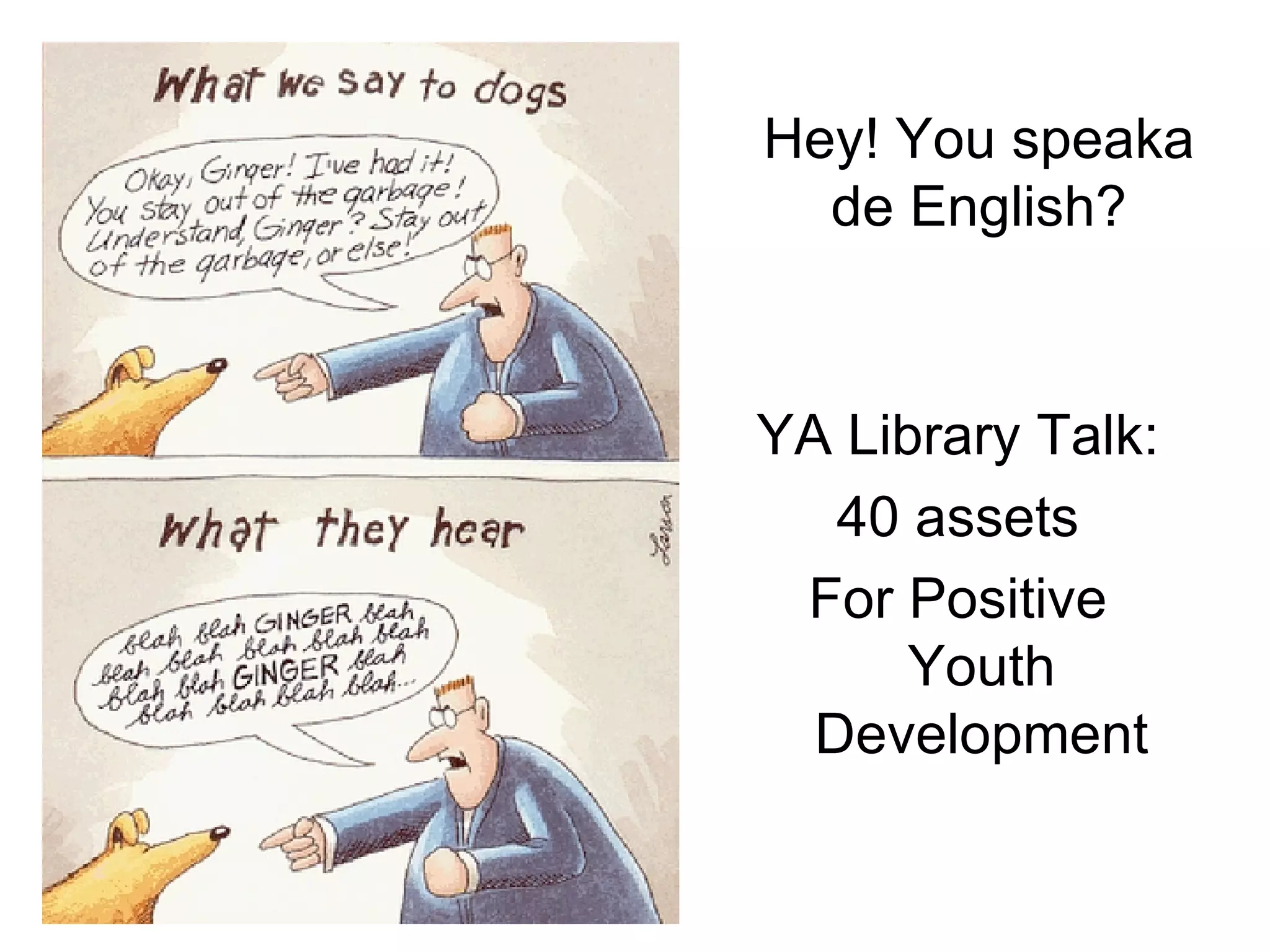 Hey! You speaka de English? YA Library Talk:  40 assets For Positive Youth Development 