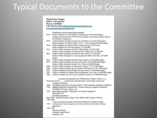 Typical Documents to the Committee
 