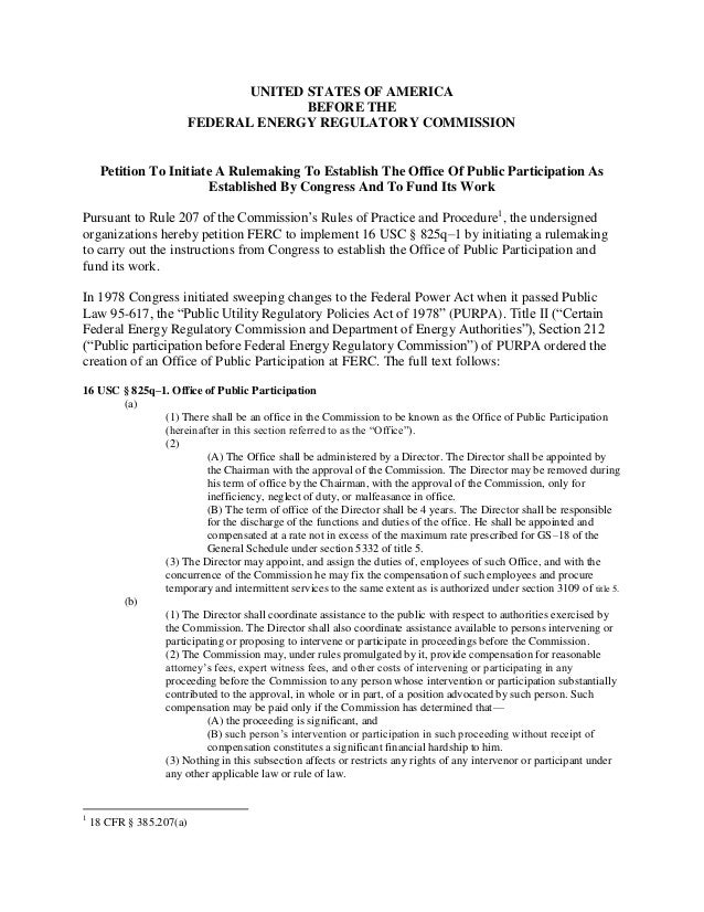 public citizen petition to ferc to establish office of petition office