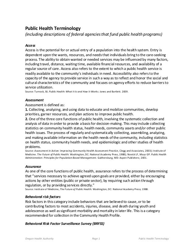 Public Health Terminology
