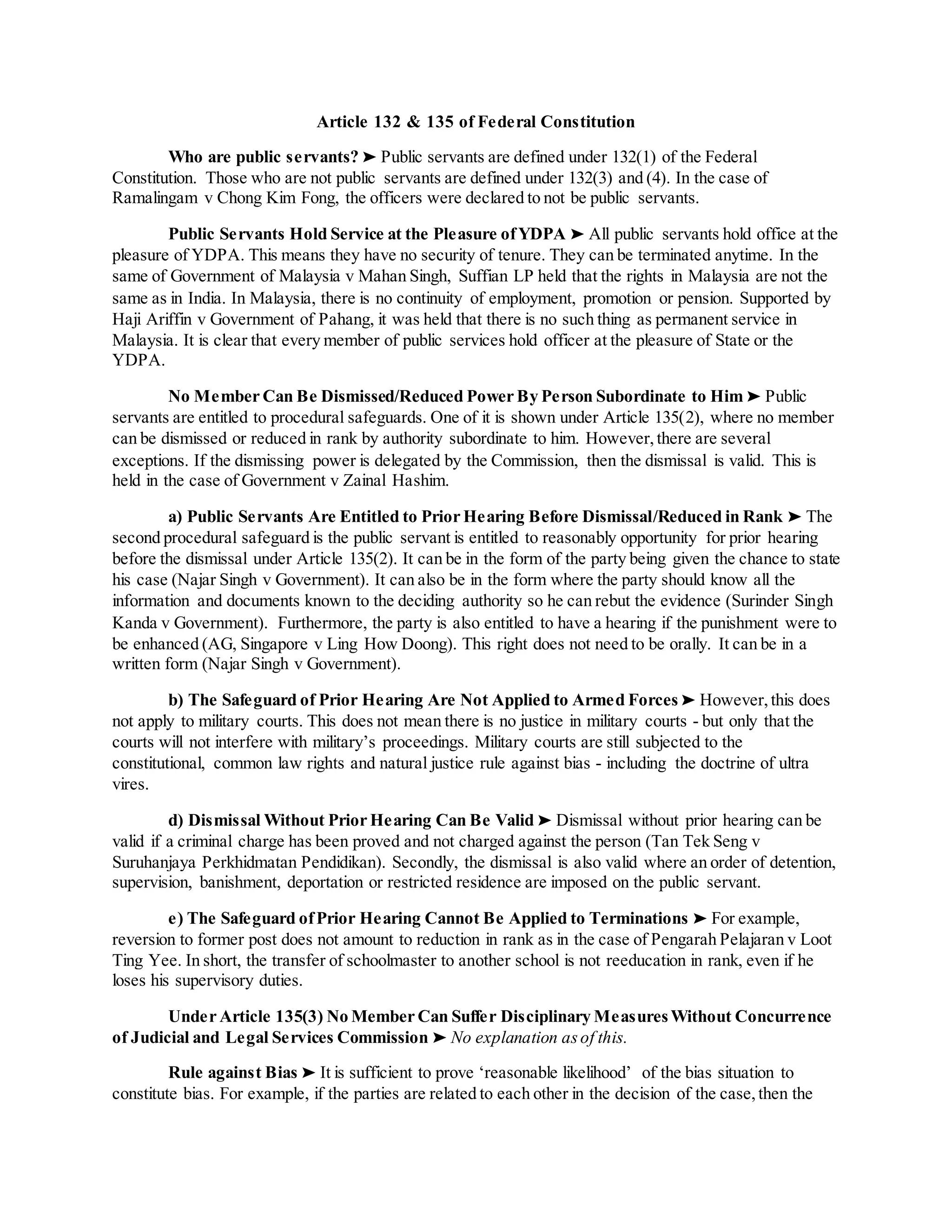 Article 132 and 135 of Federal Constitution (Public Servants) | DOCX