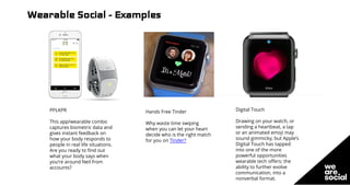 Wearable Social - Examples
PPLKPR
This app/wearable combo
captures biometric data and
gives instant feedback on
how your b...