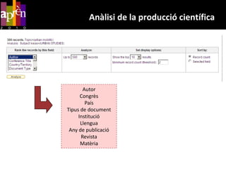 Anàlisi de la producció científicaProducció científica en mobilitat urbana a Europa: revistes