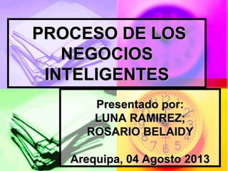 PROCESO DE LOS
NEGOCIOS
INTELIGENTES
Presentado por:
LUNA RAMIREZ;
ROSARIO BELAIDY
Arequipa, 04 Agosto 2013
 