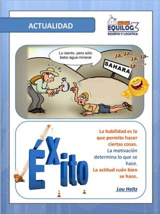 ACTUALIDAD
La habilidad es lo
que permite hacer
ciertas cosas.
La motivación
determina lo que se
hace.
La actitud cuán bien
se hace.
Lou Holtz
 