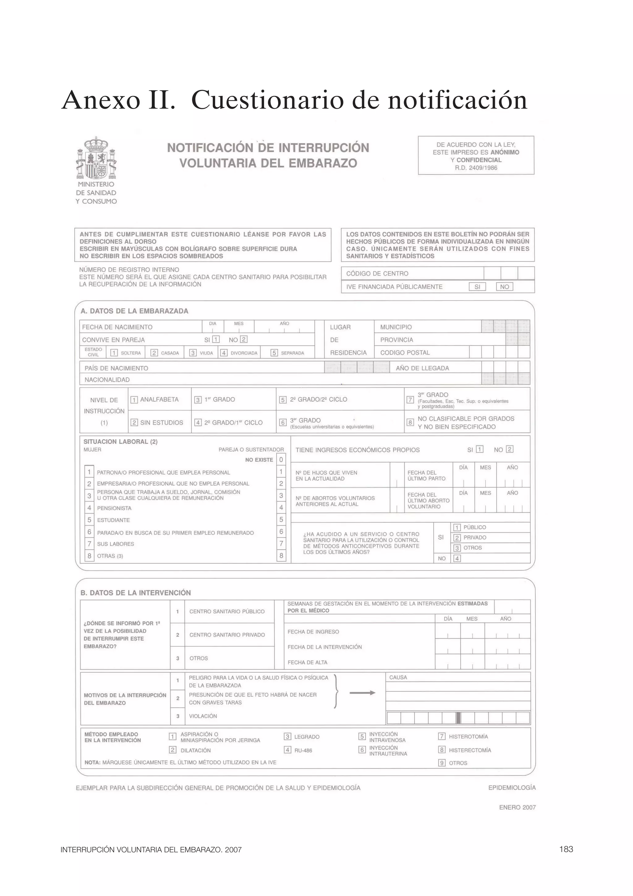 Aborto en España. Datos oficiales 2007