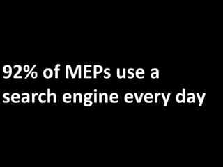 92% of MEPs use a <br />search engine every day<br />MEP survey 2011 www.epdigitaltrends.eu YOUR CONTENT<br />