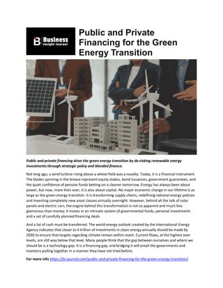 Financial Trends in Public and Private Financing for Green Energy ...