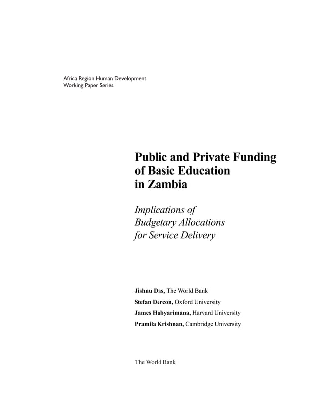 Public and Private Funding of Basic Education in Zambia PDF