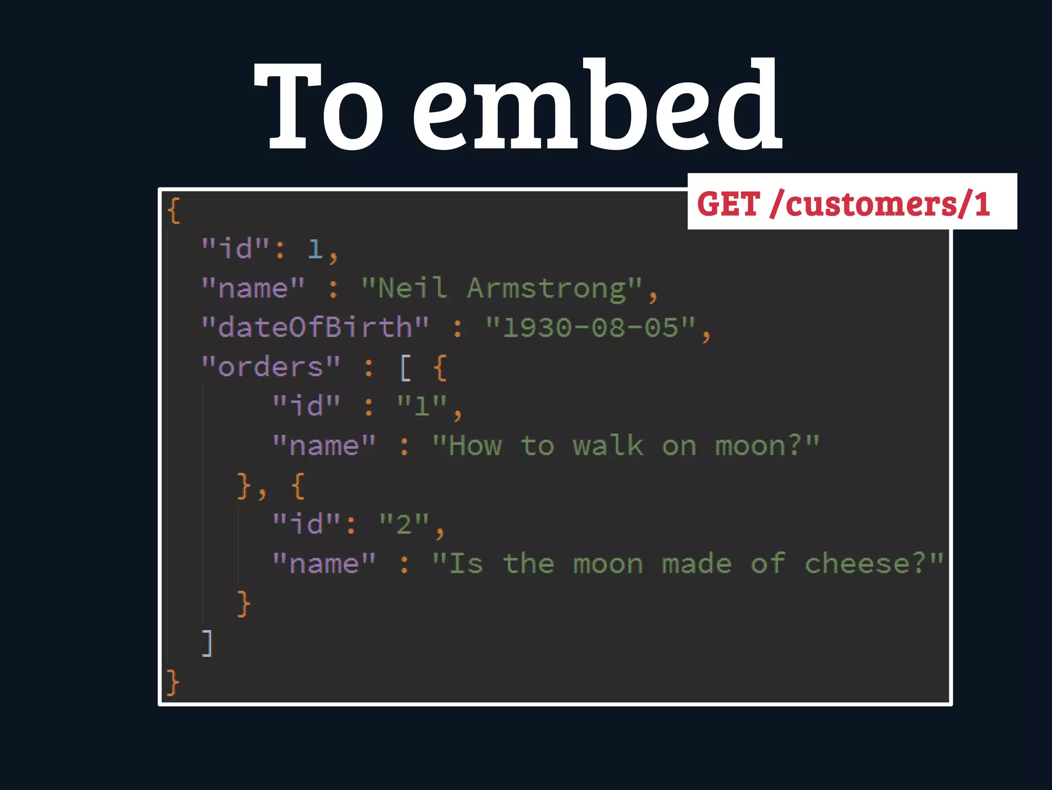 To embed
GET /customers/1
 