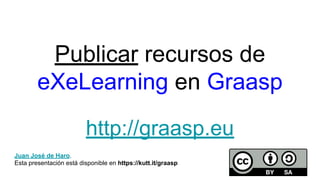 Publicar recursos de
eXeLearning en Graasp
http://graasp.eu
Juan José de Haro.
Esta presentación está disponible en https://kutt.it/graasp
 