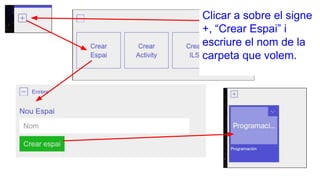 Clicar a sobre el signe
+, “Crear Espai” i
escriure el nom de la
carpeta que volem.
 