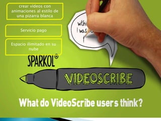 crear vídeos con
animaciones al estilo de
una pizarra blanca
Servicio pago
Espacio ilimitado en su
nube
 
