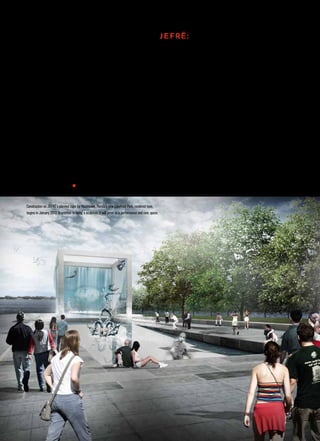 change in the landscape. One group used the space to present                                                  J E FRË:
                                                                     their version of the story of their family and community who                                                  Creating Places, Not Objects
                                                                     had been the subject of the Harvard Irish Survey in the 1930s.
                                                                     A mapping group spent five years charting every house, new                                                 Artist Jefre Manuel, who works under the name JEFRË, is a
                                                                     and old, going back to the earliest parish records of 1847.                                                relative newcomer to public art. Three years ago, at the age
                                                                                                                                                                                of 35, the practicing designer had a heart attack and triple
                                                                     Is there a common thread among these projects?                                                             bypass. The experience convinced him to retire from architec-
                                                                     X-PO lays no claim to be representative. It is, rather, the act of                                         ture/landscape architecture and return to his artistic practice
                                                                     participation that is at the core of the project. This, for me is                                          (among other places, he studied at the School of the Art Insti-
                                                                     the essence of placemaking—an ontology of place experienced                                                tute of Chicago). Today, he’s won a number of large compe-
                                                                     in a moment of “being-with,” as Jean-Luc Nancy proposes.                                                   titions, thanks in large part to his approach to placemaking.
                                                                                                                                                                               “Because of my background in public space and architecture,
                                                                     So would you say it’s “neutral” ground?                                                                    I’ve never been interested in creating objects; I create places,”
PUBLIC ART REVIEW | VOL. 24 NO. 1 • ISSUE 47 | PUBLICARTREVIEW.ORG




                                                                     That’s not quite right. X-PO means accepting difference and                                                he says. “It’s not about a single element, it’s about a collection
                                                                     disagreement. By its very existence, X-PO has challenged some                                              of elements that make a place.”
                                                                     local organizations and provoked opposition. It is very pub-
                                                                     lic—it performs a kind of coming together that is based on the                                                Public Art Review: Can you describe your approach
                                                                     here and now, not on a priori relations or inherited standing in                                              to placemaking?
                                                                     the community. Interestingly, for the purposes of public artists,                                             JEFRË: For me, it’s the literal definition of the word place. Mil-
                                                                     while X-PO was run under the banner of “art” it was largely                                                   lennium Park is a place not only because it has iconic sculp-
                                                                     unquestioned, even as it questioned some of the fundamen-                                                     tures. It also has great civic parks, architecture, and restau-
                                                                     tal power relationships and assumptions of its rural location.                                                rants. And people.
                                                                     Only after it was taken over by the regular users of the space                                                     If you think about great cities, when I ask you, “What is
                                                                     did it become contested. Still, it survives well and continues                                                your favorite place and why?” you’re not going to say the Sears
                                                                     to function despite, or possibly because, it is “in dissent” with                                             Tower or the Empire State Building. You’re going to say Cen-
                                                                     some local hierarchies.                                                                                       tral Park or Millennium Park. Those are places. No one single
30


                                                                       Construction on JEFRË’s planned cube for Kissimmee, Florida’s new Lakefront Park, rendered here,
                                                                       begins in January 2013. In addition to being a sculpture, it will serve as a performance and civic space.
 