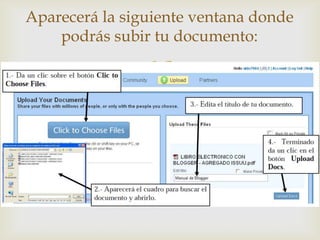 Aparecerá la siguiente ventana donde
podrás subir tu documento:



 