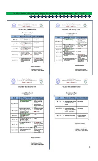 The Official Student Publication of the College of Teacher Education, SDSSU-Main Campus ISSN: 2244-1255
5
 