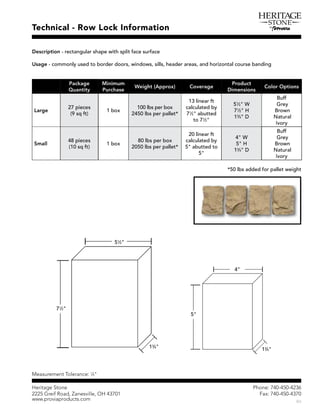 Ð¸±²»æ éìðóìëðóìîíê
Ú¿¨æ éìðóìëðóìíéð
Þì
Ø»®·¬¿¹» Í¬±²»
îîîë Ù®»·º Î±¿¼ô Æ¿²»­ª·´´»ô ÑØ ìíéðï
©©©ò°®±ª·¿°®±¼«½¬­ò½±³
ëëïï
îþ
ìþ
ïíí
ìþ ïíí
ìþ
éïï
îþ
ëþ
Ì»½¸²·½¿´ ó Î±© Ô±½µ ×²º±®³¿¬·±²
Ü»­½®·°¬·±² ó ®»½¬¿²¹«´¿® ­¸¿°» ©·¬¸ ­°´·¬ º¿½» ­«®º¿½»
Ë­¿¹» ó ½±³³±²´§ «­»¼ ¬± ¾±®¼»® ¼±±®­ô ©·²¼±©­ô ­·´´­ô ¸»¿¼»® ¿®»¿­ô ¿²¼ ¸±®·¦±²¬¿´ ½±«®­» ¾¿²¼·²¹
Ó»¿­«®»³»²¬ Ì±´»®¿²½»æ ïï
ìþ
Ð¿½µ¿¹»
Ï«¿²¬·¬§
Ó·²·³«³
Ð«®½¸¿­»
É»·¹¸¬ øß°°®±¨÷ Ý±ª»®¿¹»
Ð®±¼«½¬
Ü·³»²­·±²­
Ý±´±® Ñ°¬·±²­
Ô¿®¹»
îé °·»½»­
øç ­¯ º¬÷
ï ¾±¨
ïðð ´¾­ °»® ¾±¨
îìëð ´¾­ °»® °¿´´»¬ö
ïí ´·²»¿® º¬
½¿´½«´¿¬»¼ ¾§
éïï
îþ ¿¾«¬¬»¼
¬± éïï
îþ
ëïï
îþ É
éïï
îþ Ø
ïíí
ìþ Ü
Þ«ºº
Ù®»§
Þ®±©²
Ò¿¬«®¿´
×ª±®§
Í³¿´´
ìè °·»½»­
øïð ­¯ º¬÷
ï ¾±¨
èð ´¾­ °»® ¾±¨
îðëð ´¾­ °»® °¿´´»¬ö
îð ´·²»¿® º¬
½¿´½«´¿¬»¼ ¾§
ëþ ¿¾«¬¬»¼ ¬±
ëþ
ìþ É
ëþ Ø
ïíí
ìþ Ü
Þ«ºº
Ù®»§
Þ®±©²
Ò¿¬«®¿´
×ª±®§
öëð ´¾­ ¿¼¼»¼ º±® °¿´´»¬ ©»·¹¸¬
 