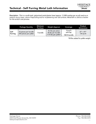 Ð¸±²»æ éìðóìëðóìîíê
Ú¿¨æ éìðóìëðóìíéð
Ýï
Ø»®·¬¿¹» Í¬±²»
îîîë Ù®»·º Î±¿¼ô Æ¿²»­ª·´´»ô ÑØ ìíéðï
©©©ò°®±ª·¿°®±¼«½¬­ò½±³
Ì»½¸²·½¿´ ó Í»´º Ú«®®·²¹ Ó»¬¿´ Ô¿¬¸ ×²º±®³¿¬·±²
Ü»­½®·°¬·±² ó Ì¸·­ ·­ ¿ ­³¿´´ ³»­¸ô ¹¿´ª¿²·¦»¼ ³»¬¿´ °´¿­¬»® ¾¿­» ø¿°°®±¨ò ïïôððð ³»­¸»­ °»® ­¯ §¼÷ «­»¼ ¿­ ¿²
º±® ¬¸» ­½®¿¬½¸ ½±¿¬ °®±½»­­
Ð¿½µ¿¹» Ï«¿²¬·¬§
Ó·²·³«³
Ð«®½¸¿­»
É»·¹¸¬ øß°°®±¨÷ Ý±ª»®¿¹»
Ð®±¼«½¬
Ü·³»²­·±²­
Í»´º
Ú«®®·²¹
ïð °·»½»­ °»® ¾«²¼´»
îëð °·»½»­ °»® °¿´´»¬
ï ¾«²¼´»
ìïï
î ´¾­ °»® °·»½»
ìë ´¾­ °»® ¾«²¼´»
ïïéë ´¾­ °»® °¿´´»¬ö
ïê ­¯ º¬
©·¬¸ ´¿°
ïèð º¬ ¾«²¼´»
îéþ ¨ çéþ
øïè ­¯ º¬÷
öëð ´¾­ ¿¼¼»¼ º±® °¿´´»¬ ©»·¹¸¬
 