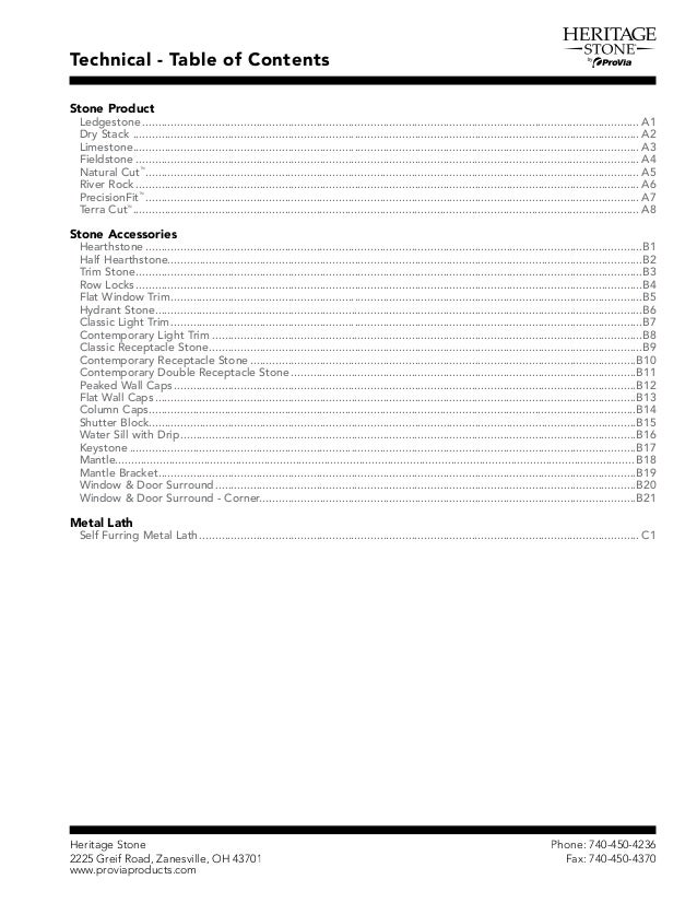 Heritage Stone Technical Data