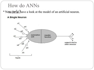 How do ANNs
work?
• Now, let us have a look at the model of an artificial neuron.
 