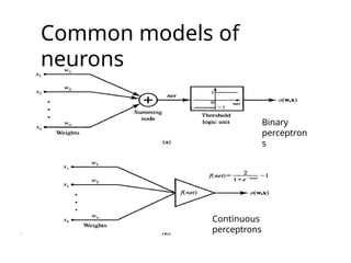 Common models of
neurons
Binary
perceptron
s
Continuous
perceptrons
 