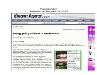 Published Article 3
Observer Reporter, Washington, PA 11/29/09
 