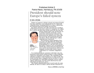 Published Article 5
Patriot News, Harrisburg, PA 5/3/09
 