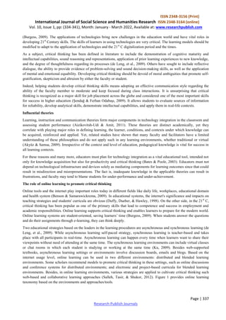 CRITICAL THINKING AND ONLINE LEARNING DURING THE PANDEMIC | PDF