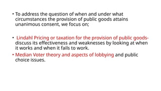 Lindahl Model The Theory of Public Choice and Application | PPTX