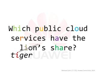 Which public cloud services have the lion’s share? 
tiger 
Mehmet Cetin (买买提), Huawei Central Asia, 2014  