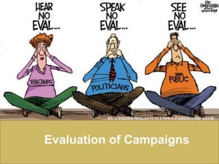 Evaluation of Campaigns
BY: CHELDY SYGACO ELUMBA-PABLEO; MPA,LLB
 