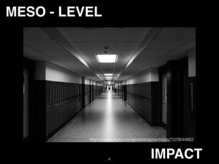 IMPACT
MESO - LEVEL
https://www.ﬂickr.com/photos/jaysantiago/7523644862
4
 