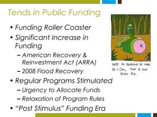 Trends in Public Funding 
• Funding Roller Coaster 
• Significant Increase in 
Funding 
– American Recovery & 
Reinvestmen...