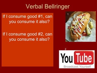 Verbal Bellringer
1

If I consume good #1, can
you consume it also?
If I consume good #2, can
you consume it also?
2

 
