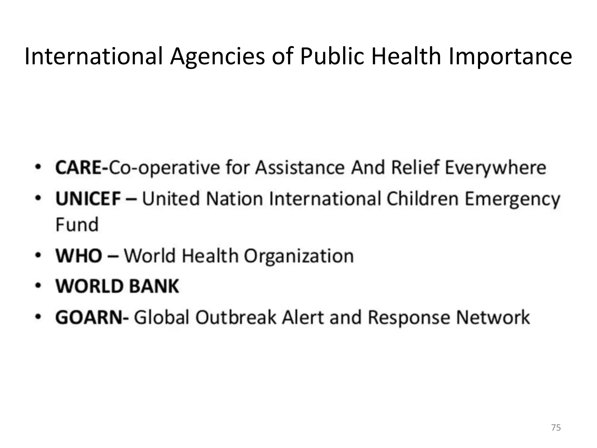 International Agencies of Public Health Importance
75
 