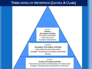 THREE LEVELS OF PREVENTION (LEAVELL & CLARK)
 