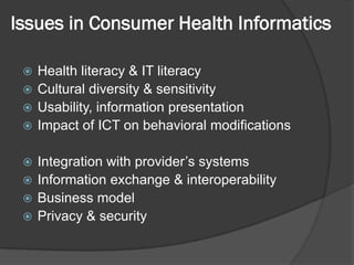 Consumer Health Informatics Examples Public Health Informatics, Consumer Health Informatics, mHealth & PHRs ...
