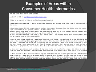 Consumer Health Informatics Examples Public Health informatics, Consumer health informatics, mHealth & PHRs ...