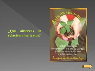 ¿Qué observas en
relación a los textos?

 