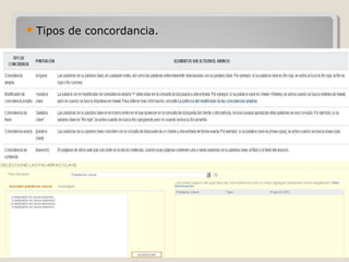  Tipos de concordancia.
 