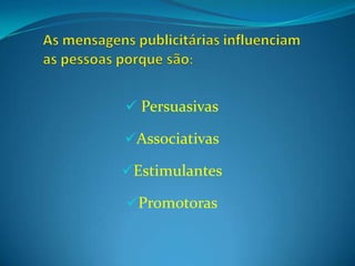 Persuasivas

Associativas

Estimulantes

Promotoras
 