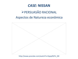 CASE:  NISSAN http://www.youtube.com/watch?v=GppqfQ7U_B0 Aspectos de Natureza econômica <ul><li>PERSUASÃO RACIONAL </li></ul>