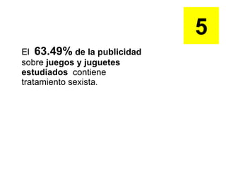 El  63.49%  de la publicidad  sobre  juegos y juguetes estudiados  contiene  tratamiento sexista .  5 