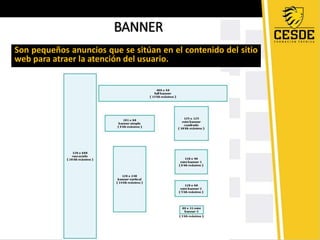 BANNER 
Son pequeños anuncios que se sitúan en el contenido del sitio 
web para atraer la atención del usuario. 
 