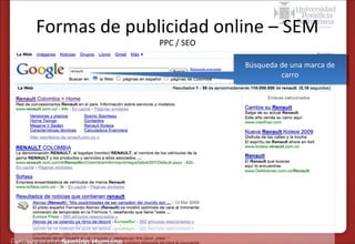Formas de publicidad online – SEM
PPC / SEO

Búsqueda de una marca de
Búsqueda de una marca de
carro
carro

 