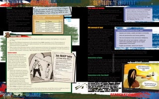 76
Politics
While black Americans could vote in the
north in the 1950s, they had no political
representation and so many did not
bother. In the south, black voting was
actively prevented by local state laws and
by the threat of white violence.
Because so few African-Americans
voted it meant:
•	 few held offices in the local or state
government (as sheriffs, court
officials, etc.)
•	 the majority of white politicians were
determined to maintain the political
status quo of white domination.
Rev. Dr Martin
Luther King
Jr, I Have a
Dream
We can never be satisfied as long as a Negro
in Mississippi cannot vote and a Negro in New
York believes he has nothing for which to vote.
The percentage of blacks registered
to vote in 1954
State % State %
Alabama 11 Arkansas 36
Florida 32                   Georgia  27
Louisiana 31 Mississippi 5
North Carolina 24 South Carolina 27
Tennessee 29 Virginia 19
Thinking it over
1	 Create a mind map that shows what the black civil rights movement was fighting to change in
the 1950s.
2	 Re-read Ray Milliam’s statement to the reporter from Look magazine on p 3. Find evidence of
Milliam’s perspective on the civil rights movement. Do you see evidence that this perspective
influenced how he treated Till?
3	 Take a look at the following cartoon, which appeared on the front of a postcard inviting the reader to
join the National Association for the Advancement of Colored People (NAACP), a multi-racial group
against white racism, in January 1956. Answer the following questions.
Cartoon analysis
Historians often study political
cartoons because they can
provide invaluable information
on historical events, issues and
ideas. They include caricatures
of key people and the subtle
and not-so-subtle use of words,
phrases, speech and symbols to
convey pertinent and powerful
messages.
•	 There are at least two ways in
which the cartoonist depicts the
unequal relationship between
the white man and black boy.
Can you identify them?
•	 How does the cartoonist convey
the seriousness of Emmett
Till’s breaking of the social
conventions expected of African-
Americans towards southern women?
•	 What irony is evident in this cartoon?
•	 If you were an African-American living in the south at the time, would this cartoon make you want to
join the NAACP, or would it intimidate you into staying out of any political movement?
The roots of racism
Skin colour, or race, is the superficial measure used  
by some for hundreds of years to define who we are and
our place in society.
To understand how Emmett Till could have been
murdered and his killers acquitted, we need to
understand the racism that has divided African-
Americans from white Americans from the time they first
came into contact with one another.
The nature of this division has changed over time, but it continues to shape people’s perspectives and
life experience in America today. The rest of this chapter asks what caused this division.
The concept of ‘race’
There are many complex reasons for white
racism in America, but the key cause is
the belief in ideas of ‘racial difference’ and
‘racial superiority’ that evolved in Europe
and England long before Christopher
Columbus first sailed to America.
From historical writings, we find
evidence that people in Europe and
England held folk superstitions (mostly
negative) about groups seen as ‘different’.
Soon these superstitions were linked to
physical features, and a belief in ideas
of ‘race’, ‘racial difference’ and ‘racial
superiority’ emerged – or the belief that
groups can be categorised by physical features and ranked as superior and inferior to one another.
Several historical factors intensified English ideas of their own racial superiority between 1500  
and 1900.
Colonialism at home
From the 15th century onwards, the English began to intensify their efforts to colonise nearby Ireland.
In their desire to achieve political hegemony, the English implemented policies of forced colonisation,
exploitation of local labour, systematic extermination and
forced removal to the New World colonies for prisoners
of war and political troublemakers. The English began to
apply the idea of racial superiority to the Irish. Media of
the time often described the Irish as ‘savages’ without
morals, ungodly and incapable of being civilised, and
depicts them as angry and ape-like.
Colonialism in the ‘New World’
The 15th century to the early part of the 17th century
was known as the ‘Age of Discovery’ or the ‘Age
of Exploration’. In that time, European explorers
discovered Africa, the Americas, and, a little later, Asia
and Oceania. By the 15th century, European explorers
had discovered what they called the ‘New World’ of
Africa and the Americas. One of the great myths of
American history – and remember, a myth doesn’t have
to be right to be believed – is that, like Christopher
Columbus, the first English colonists believed that
Old English superstitions about ‘race’
•	 Gypsies are sneaky, volatile and liable to criminality.
•	 Jews are parsimonious and money grabbing.
•	 Irish are drunkards of only sub-human intelligence.
•	 People with red hair are irrational, volatile and
violent (this superstition began as an English
categorisation of the Scots).
•	 English are sensible, rational and decent.
James Loewen, an American sociologist
said in 1995 that, ‘Perhaps the most
pervasive theme in our history is the
domination of black America by white
America. Race is the sharpest and
deepest division in American life’ (Lies
Our Teachers Told Us, p 136).
Caleb Agent, 2010
 