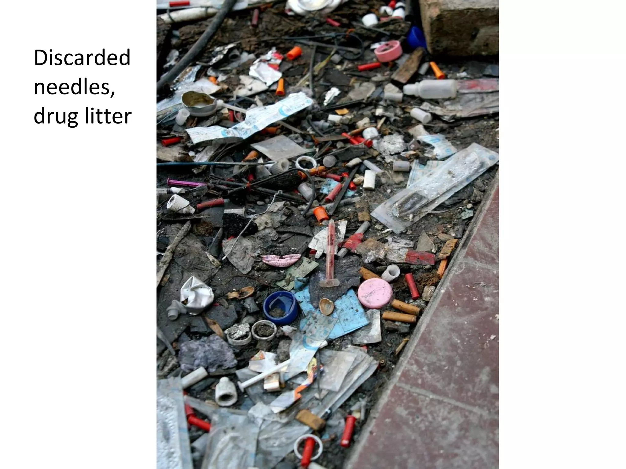 Discarded needles, drug litter 