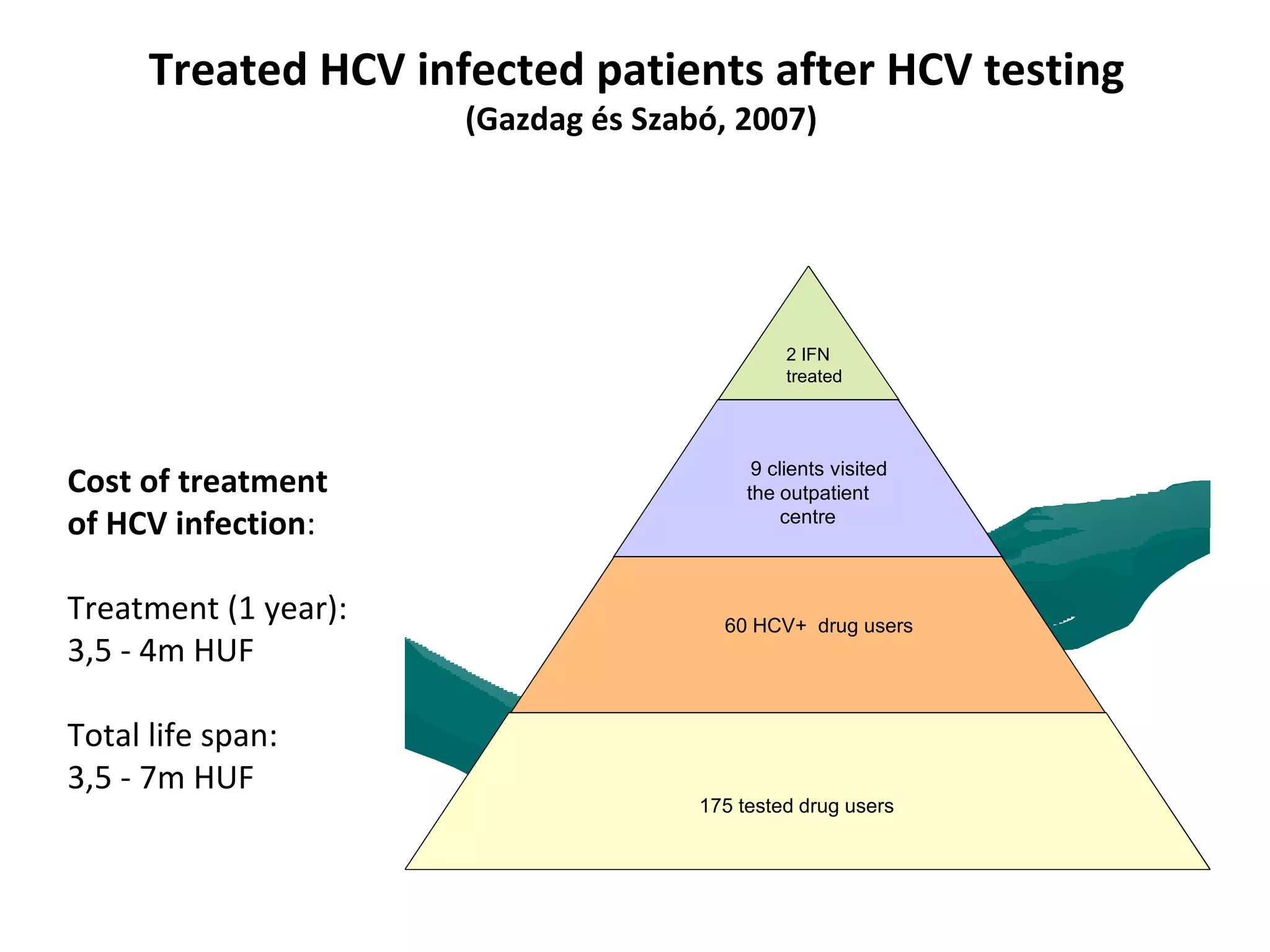 Treated HCV infected patients after HCV testing   (Gazdag és Szabó, 2007) Cost of treatment of HCV infection : Treatment (1 year): 3,5 - 4m HUF Total life span:  3,5 - 7m HUF 